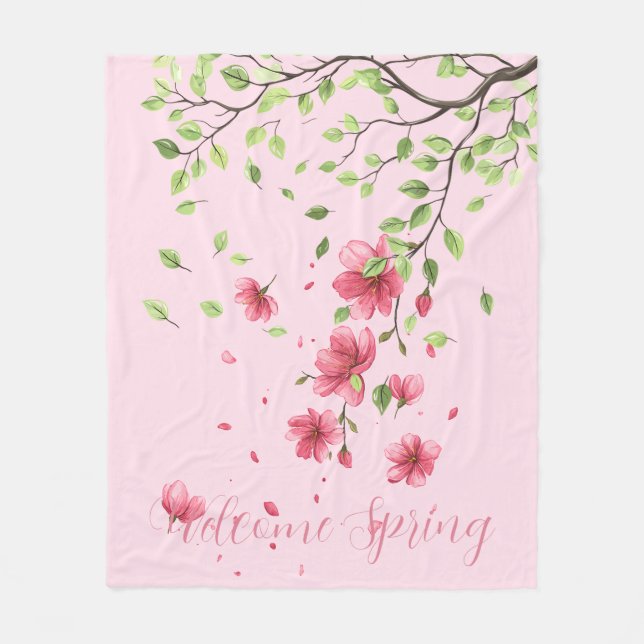 Willkommen Frühling mit romantischen rosa Kirschbl Fleecedecke (Vorderseite)