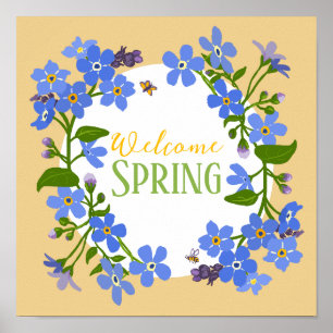 Willkommen Frühling Vergessen Sie mir Quadrat Post Poster