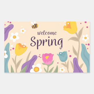 Willkommen Frühlingsfloral Rechteckiger Aufkleber