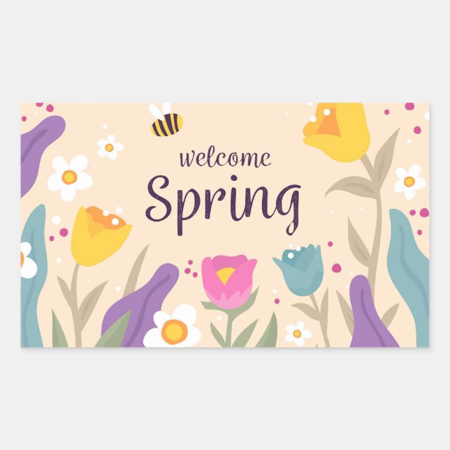Willkommen Frühlingsfloral Rechteckiger Aufkleber (Vorderseite)