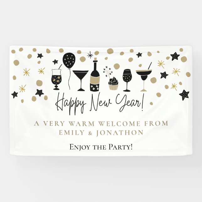 Willkommen Gäste Neujahr Party Namen Cocktails Banner (Horizontal)