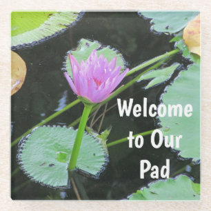Willkommen Gäste Pastel Pink Water Lily Foto Blume Glasuntersetzer
