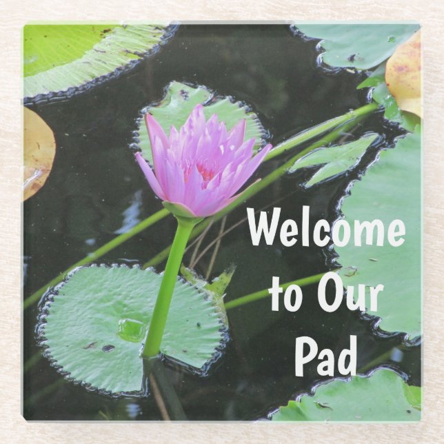 Willkommen Gäste Pastel Pink Water Lily Foto Blume Glasuntersetzer (Vorderseite)