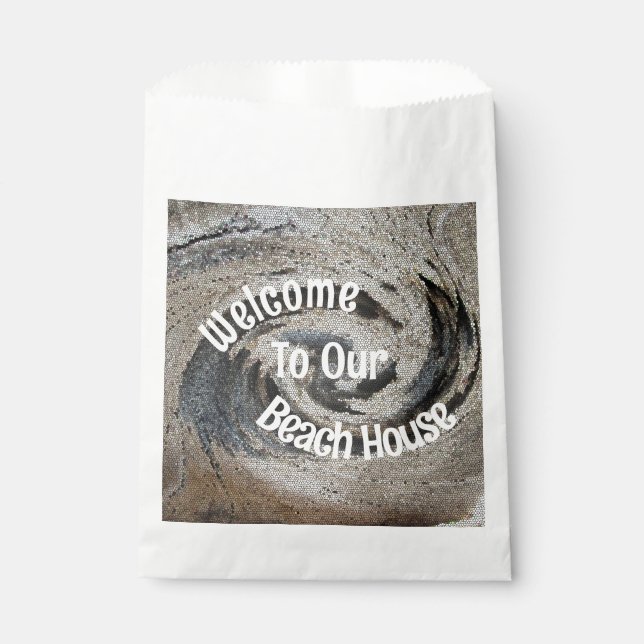 Willkommen Gäste Rustic Brown Mosaic Beach House Geschenktütchen (Vorderseite)