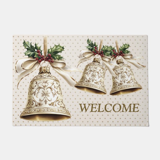 Willkommen Golden Christmas Bell Shiny Stars Elega Fußmatte (Vorderseite)