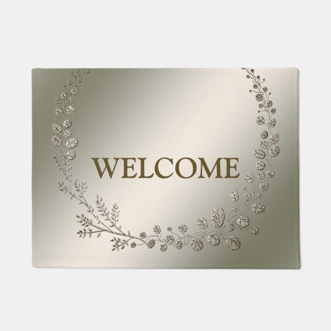 Willkommen Golden Floral Blätter Wreath Rustikal Fußmatte (Vorderseite)