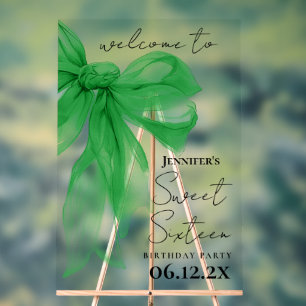 Willkommen Green Bow Coquette Schrift Sweet 16 Acrylschild