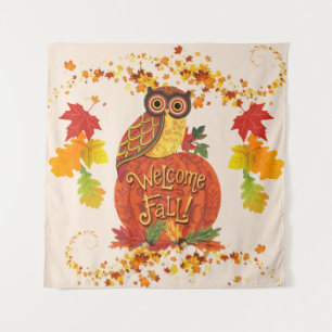 Willkommen Herbst Owl Herbstbelebt Selfie Hintergr Wandteppich