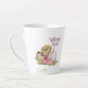 Willkommen Herbst Pink White Pumpkins Herbst Milchtasse