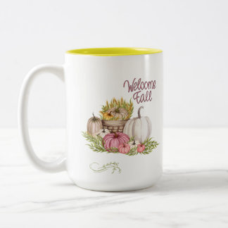 Willkommen Herbst Pink White Pumpkins Herbst Zweifarbige Tasse