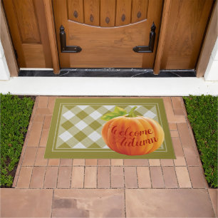 Willkommen Herbsternte Pumpkin auf Gingham Fußmatte
