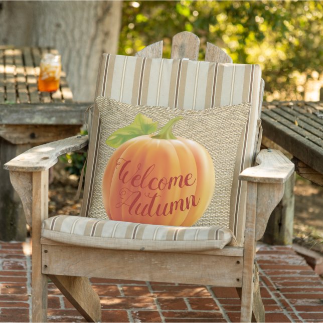 Willkommen Herbsternte Pumpkin auf Imitate Jute Bu Kissen (Stuhl )