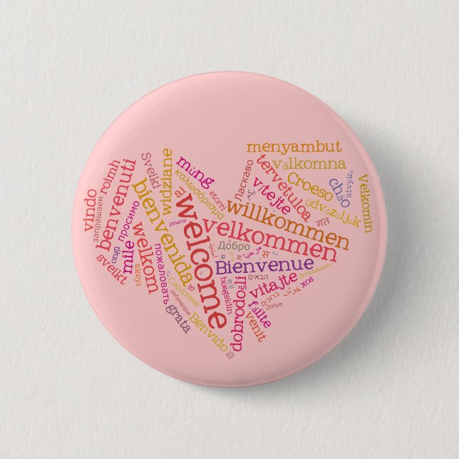 Willkommen Herzstück (viele Sprachen) Schaltfläche Button (Vorderseite)