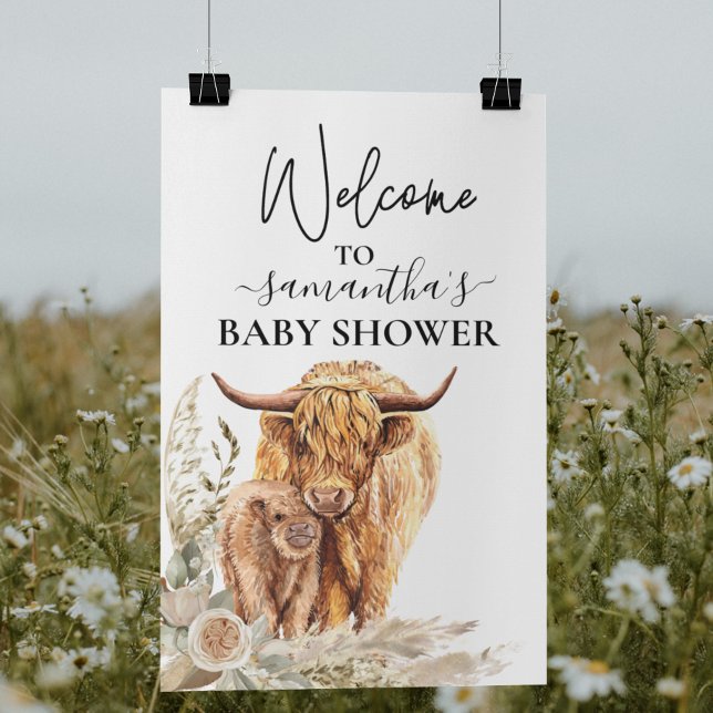 Willkommen Highland Cow Calf Baby Dusche Boho Poster (Von Creator hochgeladen)