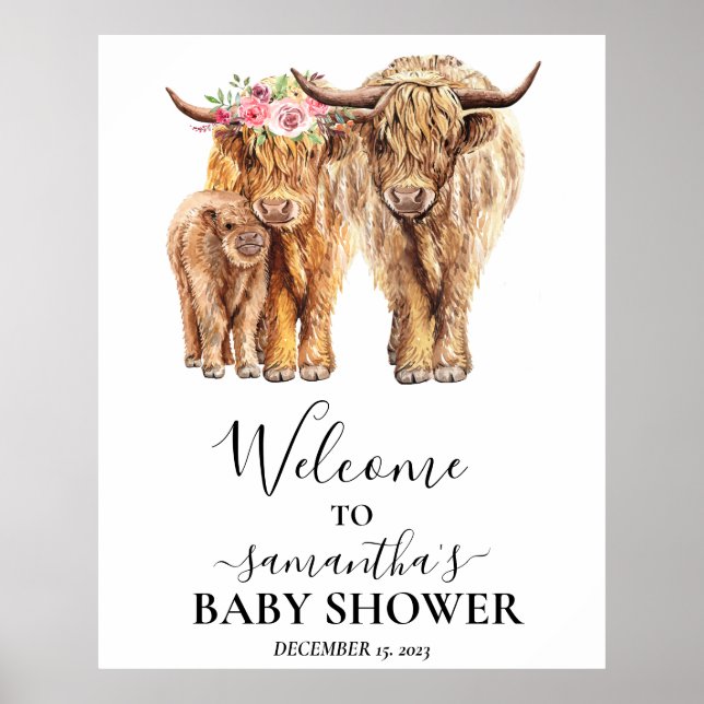 Willkommen Highland Cow Couples Baby Dusche Poster (Vorne)