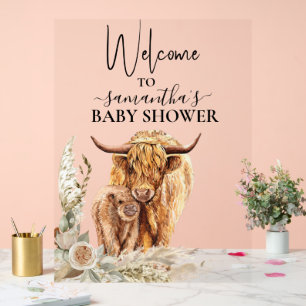 Willkommen Highland-Kuh-Kalb Baby Shower Boho Acrylschild