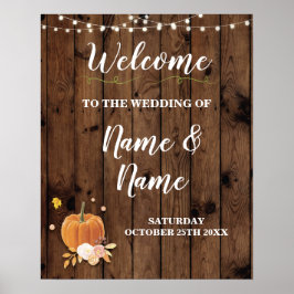 Willkommen Hochzeitposter Pumpkin Sign Wood Harves Poster