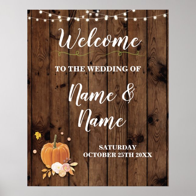 Willkommen Hochzeitposter Pumpkin Sign Wood Harves Poster (Vorne)