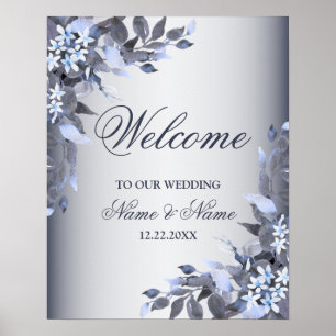 Willkommen Hochzeitsfeier Navy Blau Floral Modern Poster