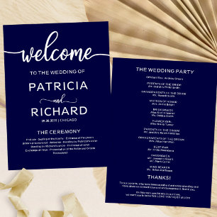 Willkommen Hochzeitsprogramm Calligraphy Navy Blue Programm