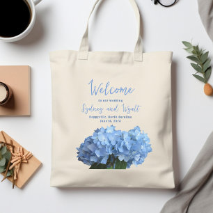 Willkommen Hochzeitstaschen Blaue Hortensien Blume Tragetasche