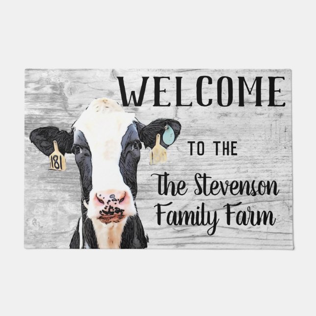 Willkommen Holstein Kuh Milchfarm Custom Animal Fußmatte (Vorderseite)
