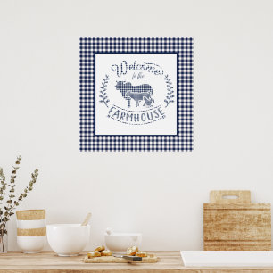 Willkommen im Bauernhaus Blue Gingham Poster