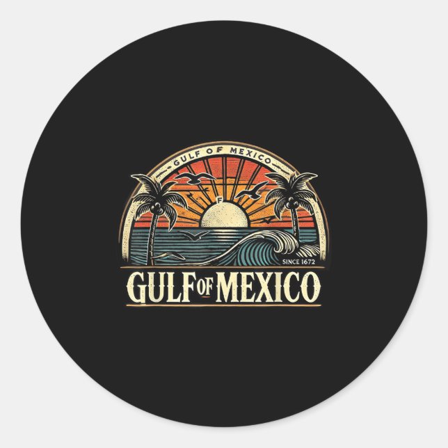 Willkommen im Golf von Mexiko Retro Beach Surf Runder Aufkleber (Vorderseite)