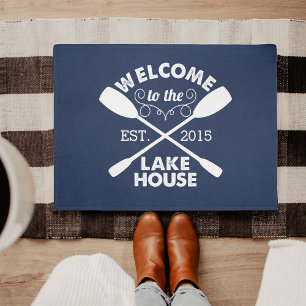 Willkommen im Lake House   Navy & White Paddles Fußmatte