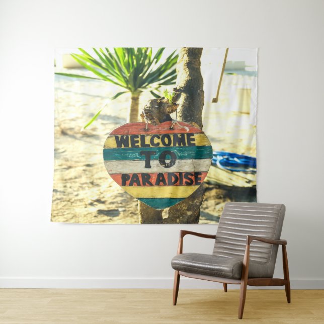 Willkommen im Paradies Beach Ocean Wandteppich (Beispiel (Horizontal))