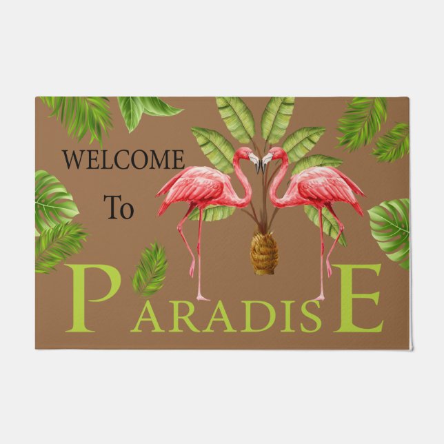 Willkommen im Paradies Flamingo Doormat, Niedlich  Fußmatte (Vorderseite)