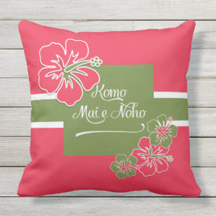 Willkommen im Paradise Hot Pink Hibiskus Hawaiian Kissen