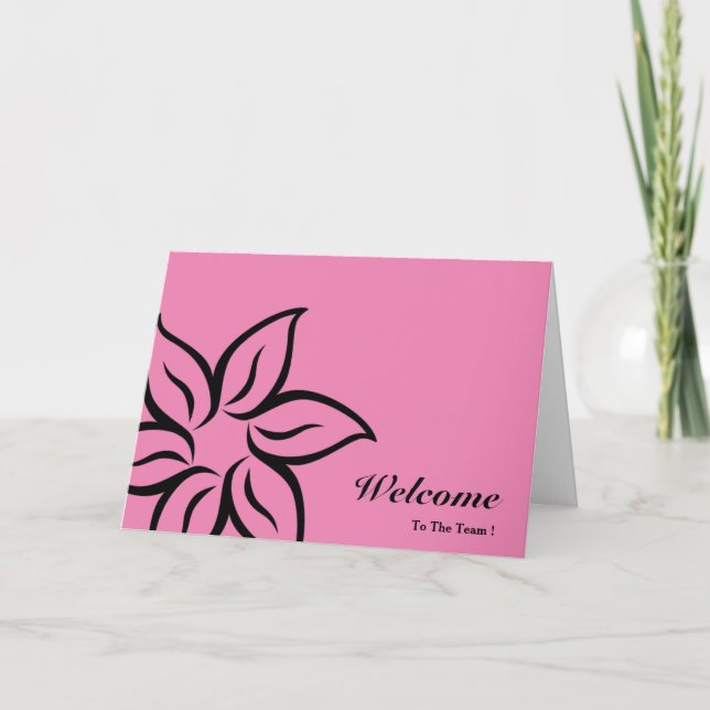 Willkommen im Team Pink & Black Floral Karte (Vorderseite)