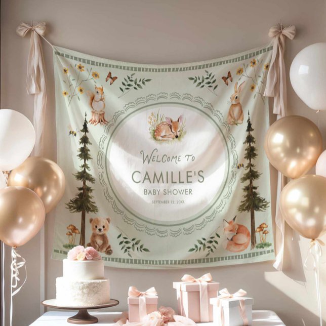 Willkommen im Wald-Sage-Grün-Babyshower Wandteppich (Green Woodland Baby shower Welcome Backdrop)