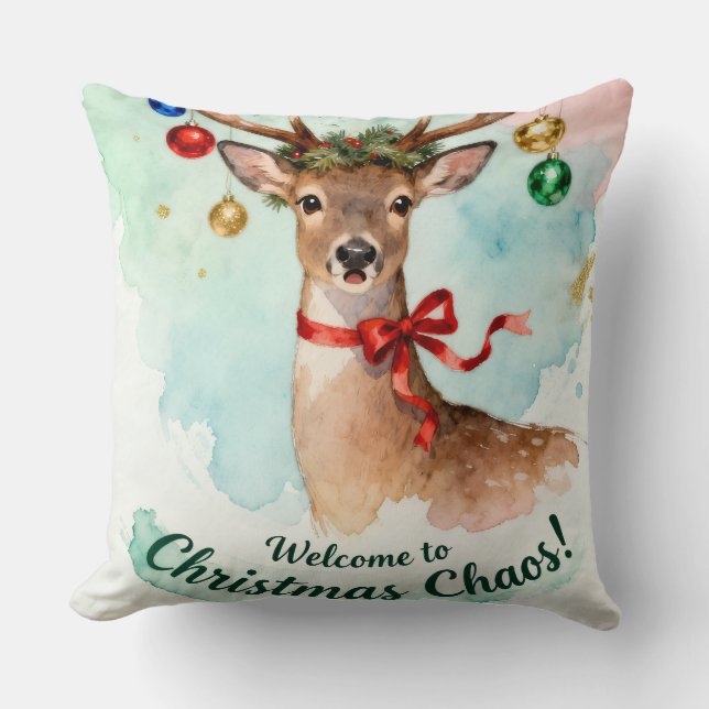Willkommen im Weihnachtschaos - Niedliche Rentiere Kissen (Vorderseite)