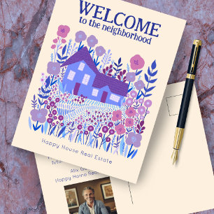 Willkommen Immobilien-Marketing Farmhouse Blumen Postkarte