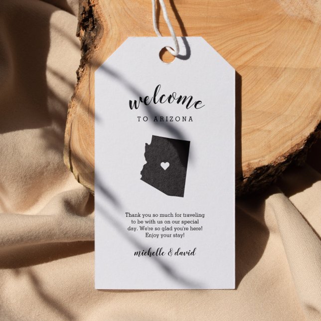 Willkommen in Arizona | Kalligraphische Hochzeit Geschenkanhänger (Arizona Welcome Tag  for Personalized Destination Weddings Location Welcome Note  Names Date)