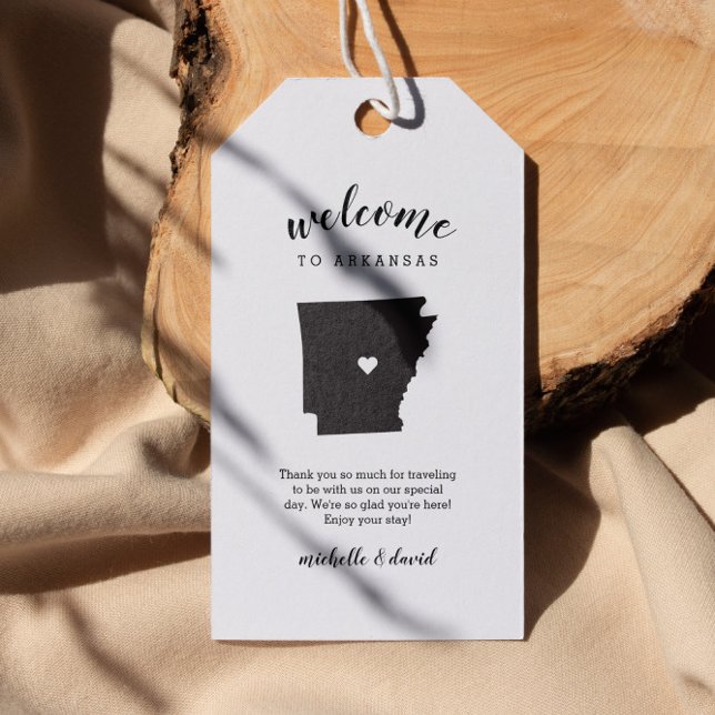 Willkommen in Arkansas | Kalligraphische Hochzeit Geschenkanhänger (ARKANSAS  Wedding Welcome Tags: personalized  Destination Weddings  Location, Welcome Note, Names)