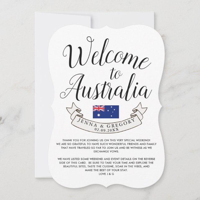 Willkommen in Australien | HOCHZEIT IN URLAUBSORT Einladung (Vorderseite)