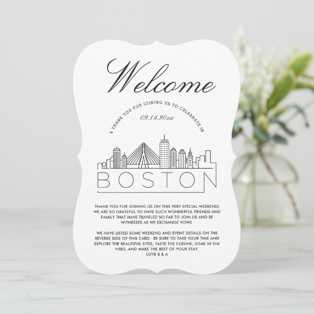 Willkommen in Boston | Angaben zu den Gästen Einladung (Stehend Vorderseite)