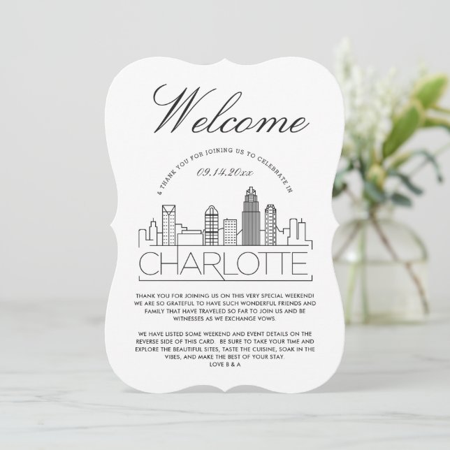 Willkommen in Charlotte | Hotelgäste Details Einla Einladung (Stehend Vorderseite)