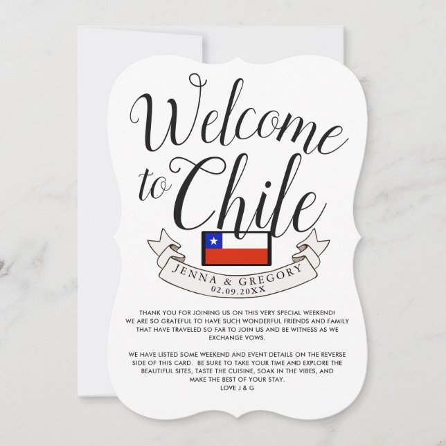 Willkommen in der Chile | HOCHZEIT IN URLAUBSORT Einladung (Vorderseite)
