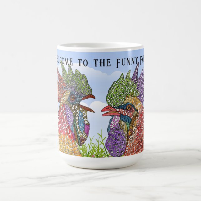 Willkommen in der Funny Farm Chickens Kaffeetasse (Mittel)