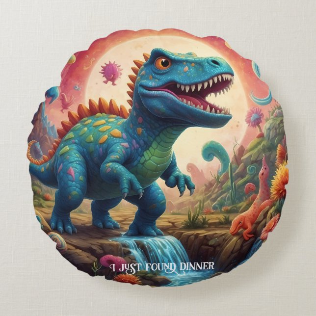 Willkommen in der magischen Welt des Dino Rundes Kissen (Vorderseite)