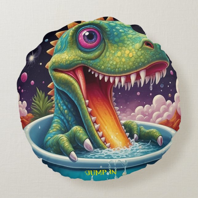 Willkommen in der magischen Welt des Dino Rundes Kissen (Rückseite)