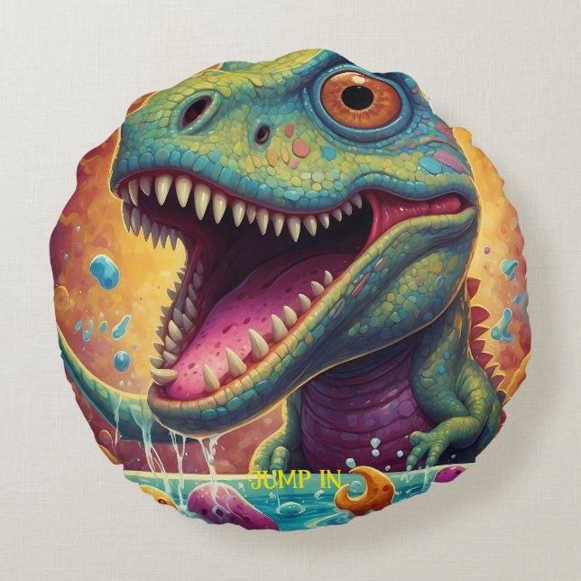 Willkommen in der magischen Welt des Dino Rundes Kissen (Rückseite)