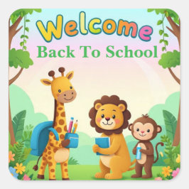 Willkommen in der Niedlichen Jungle Animations Sch Quadratischer Aufkleber