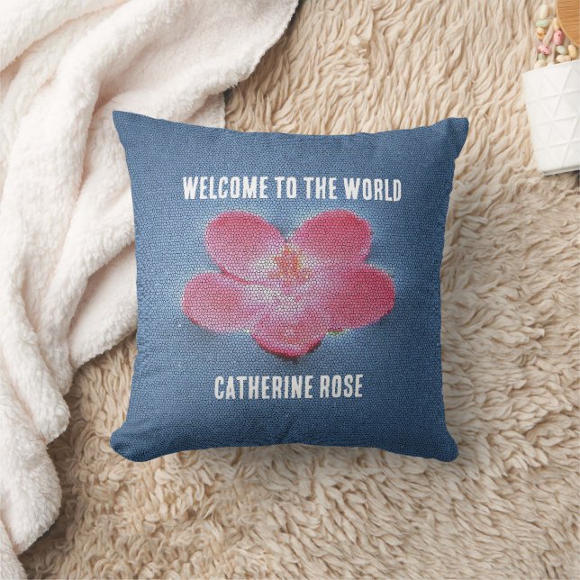 Willkommen in der Welt Pink Blume Blauer Wasserblu Kissen (Decke)