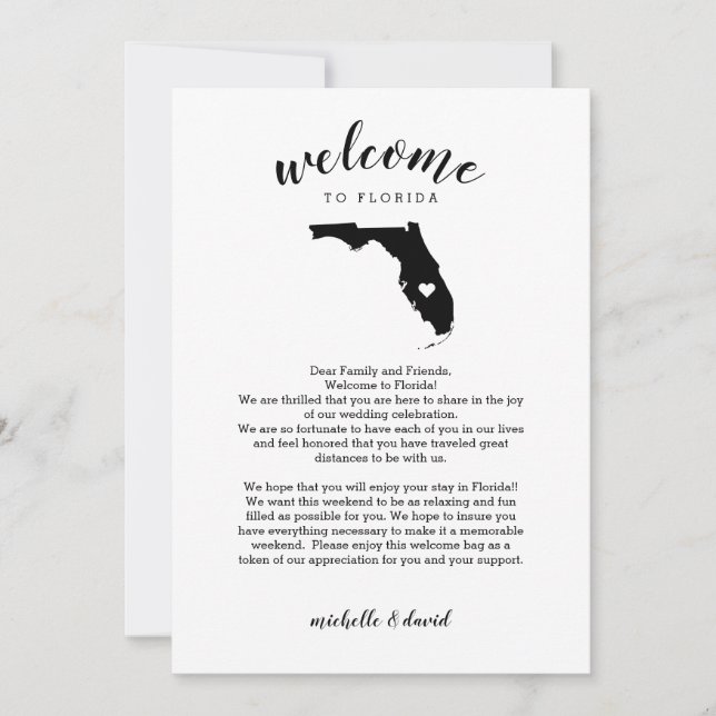 Willkommen in Florida | Hochzeitsbrief und Reisero (Vorderseite)
