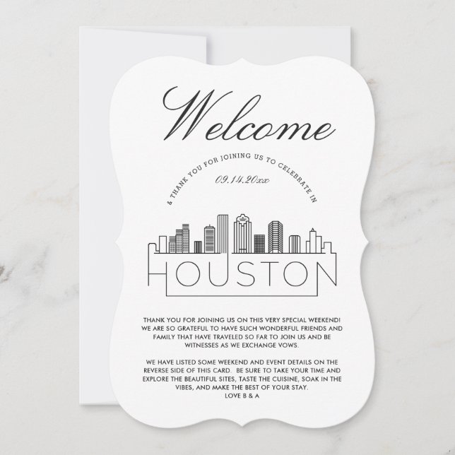 Willkommen in Houston | Angaben zu den Gästen Einladung (Vorderseite)